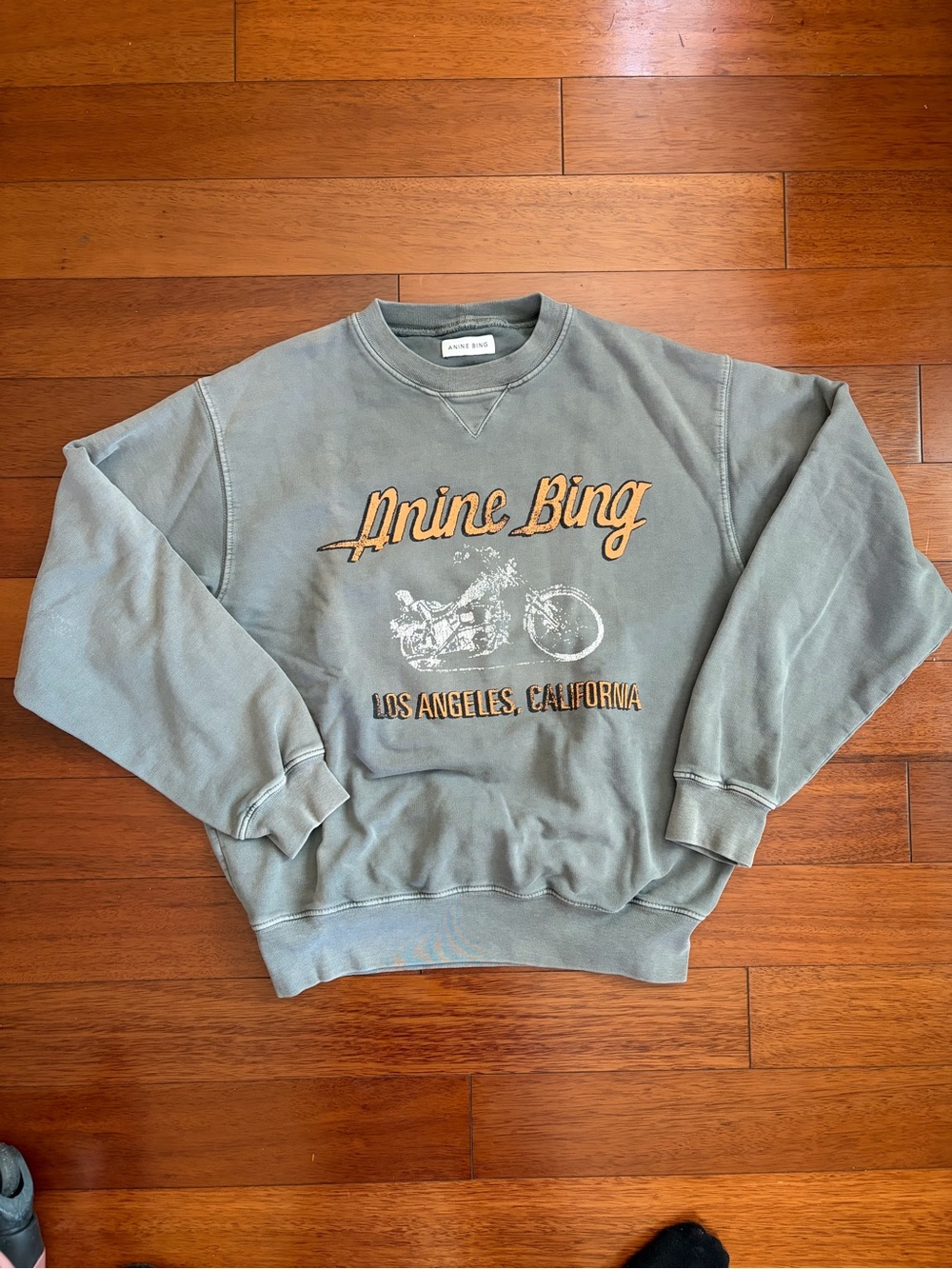 Anine Bing womens Faded Sage Crewneck Sweatshirt with Gold Logo